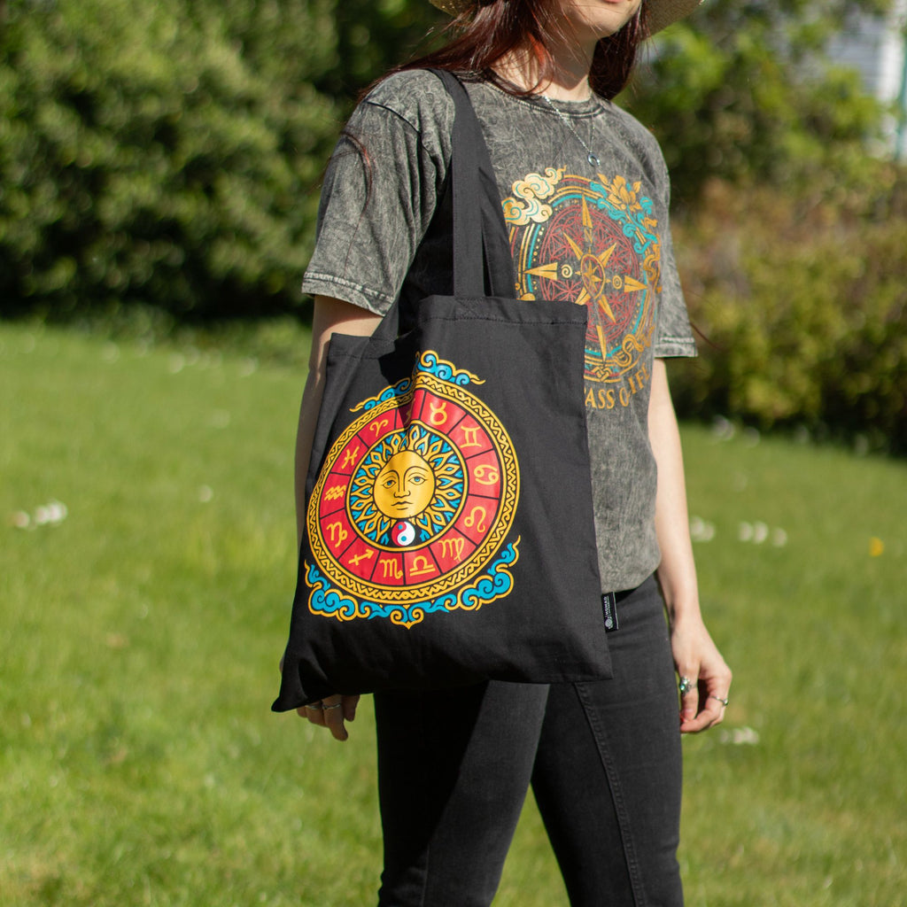 Zodiac Sun Black Tote Bag with Iconic Classic Design for Daily Use