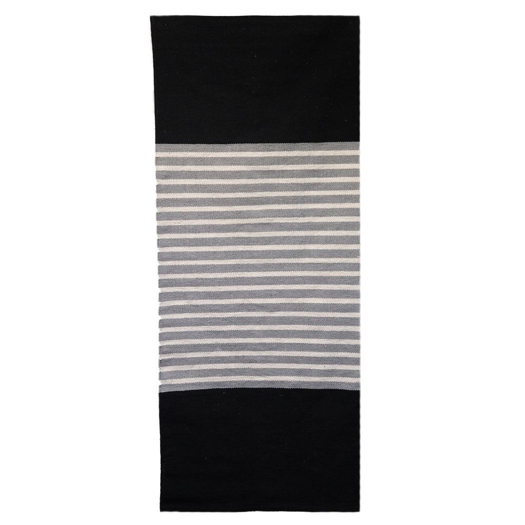 Stylish Indian Cotton Rug 70x170cm in Black and Grey Design