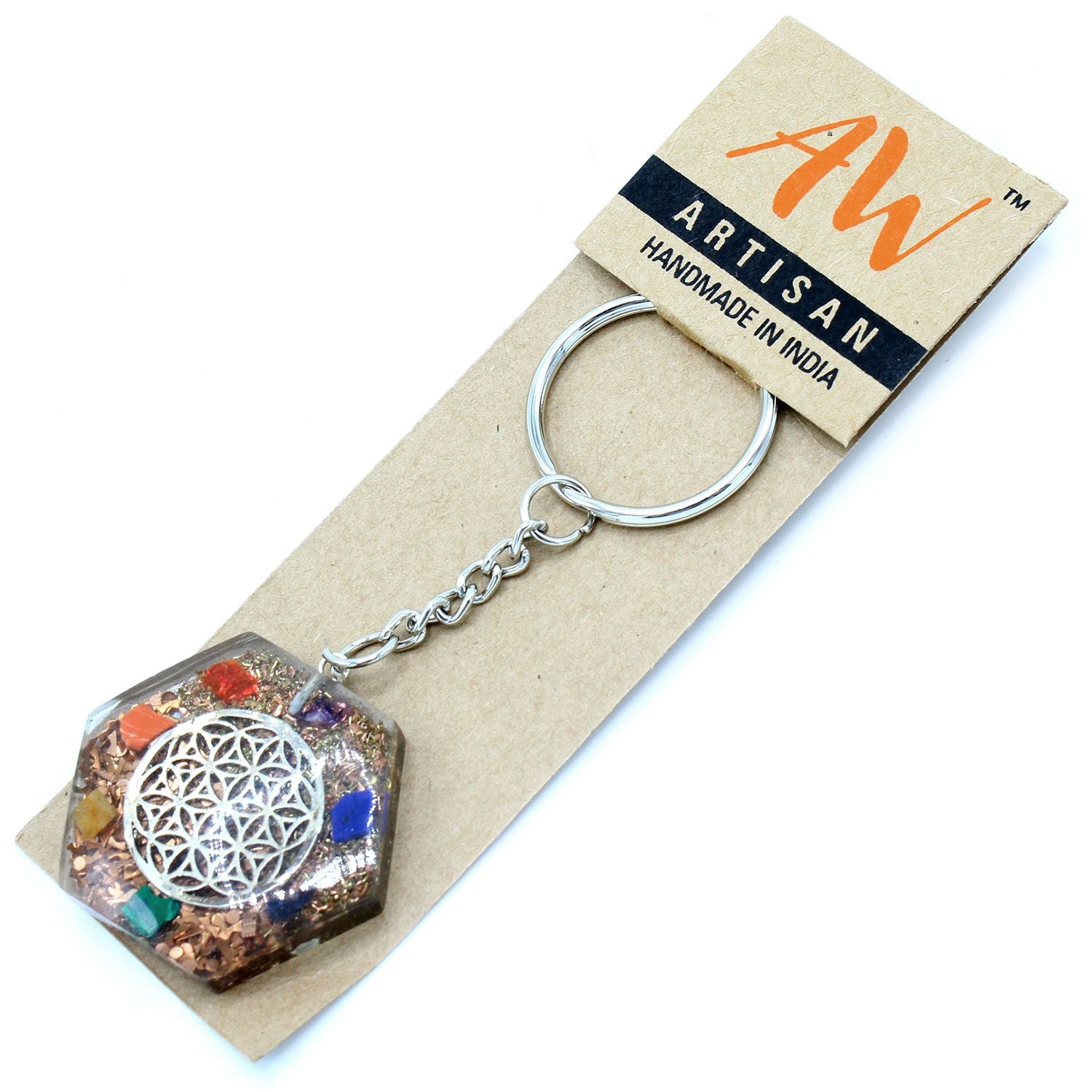 Orgonite Power Keyring with Octagon Flower of Life Design