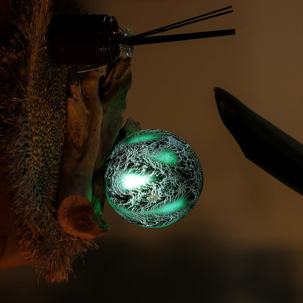 DriftGlow Lamp with Unique Emerald Crackle Shade Design