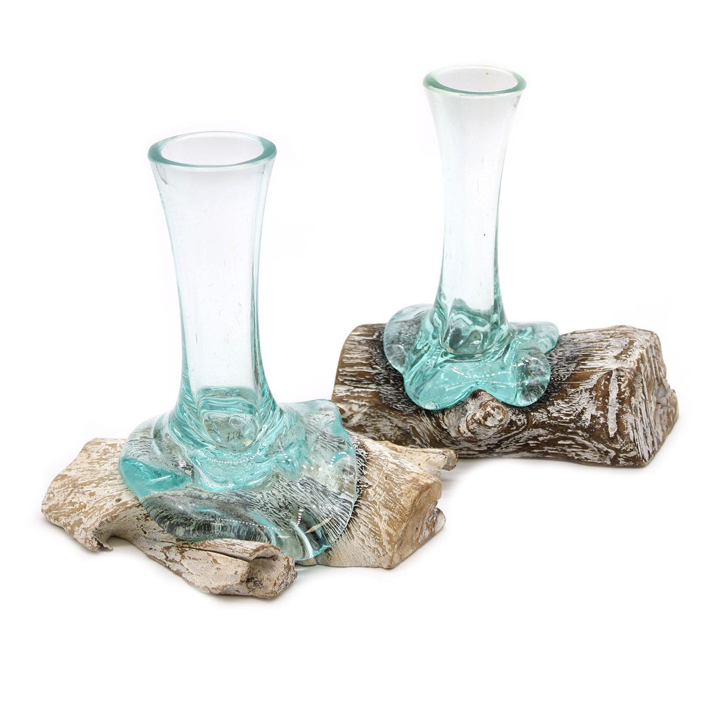 Small Molten Glass Vase on Whitewash Wood for Home Decor