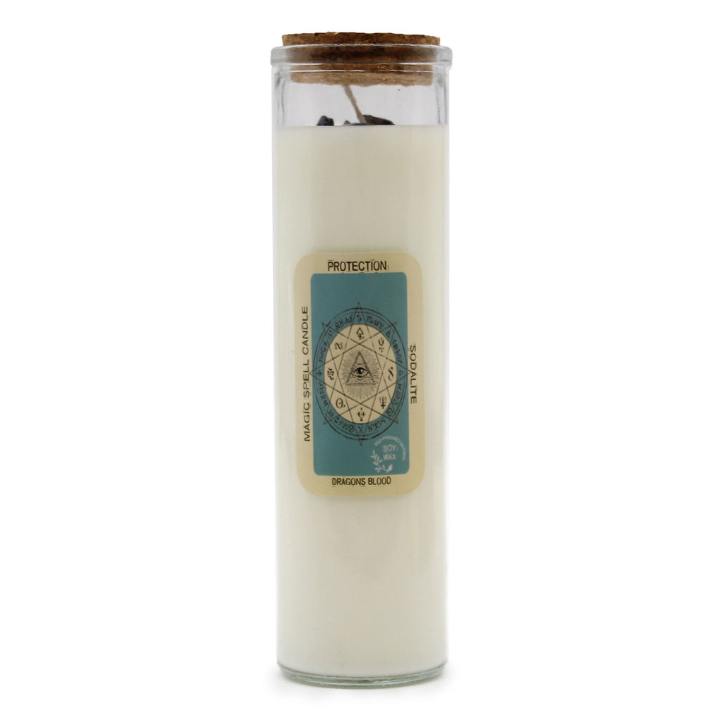 Magic Spell Candle for Protection with Sodalite and Dragon Blood