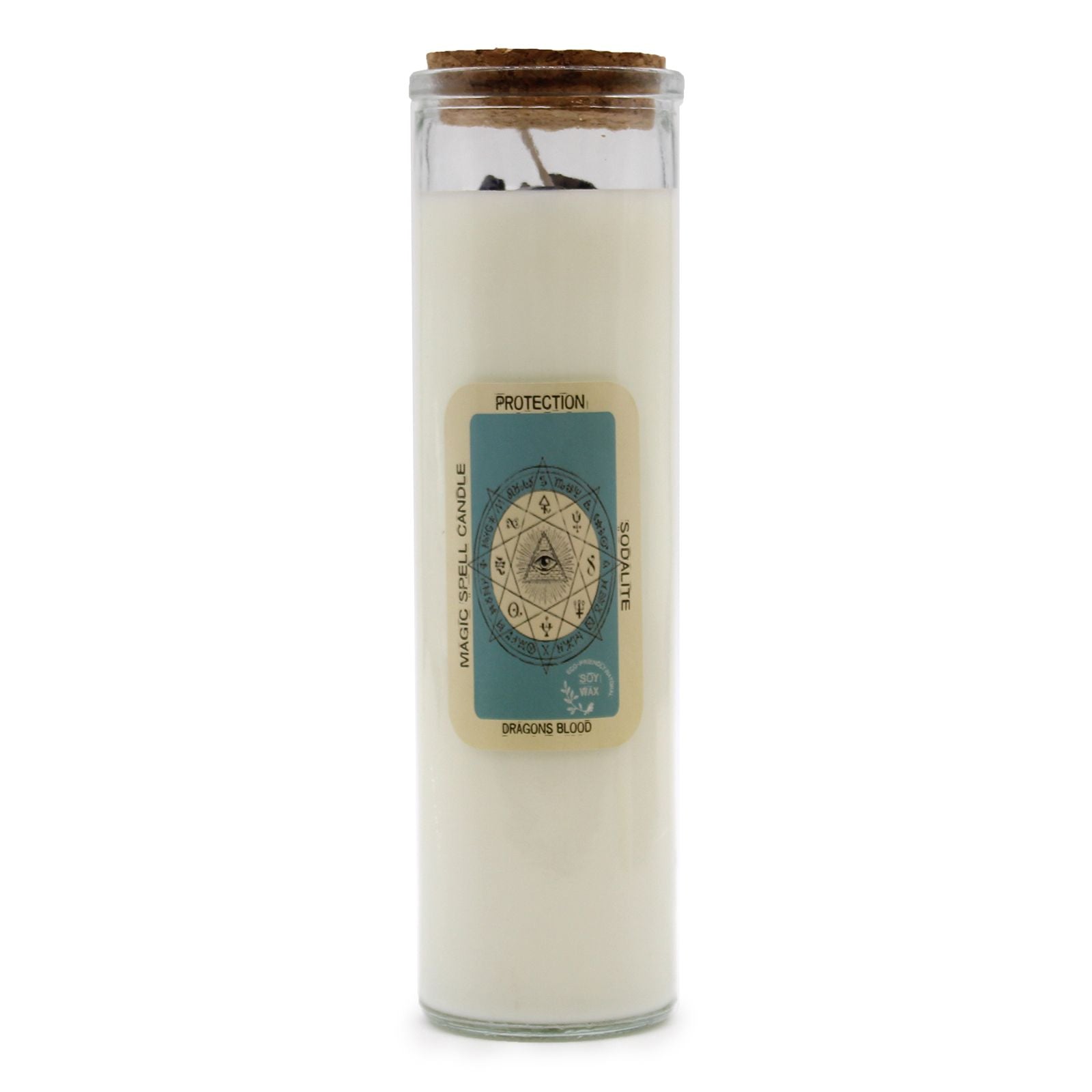 Magic Spell Candle for Protection with Sodalite and Dragon Blood