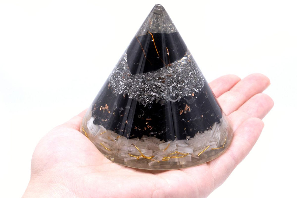 Stylish Orgonite Cone with Selenite and Black Tourmaline Copper