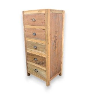 Tall Set of 5 Drawers in Recycled Wood for Stylish Home Storage