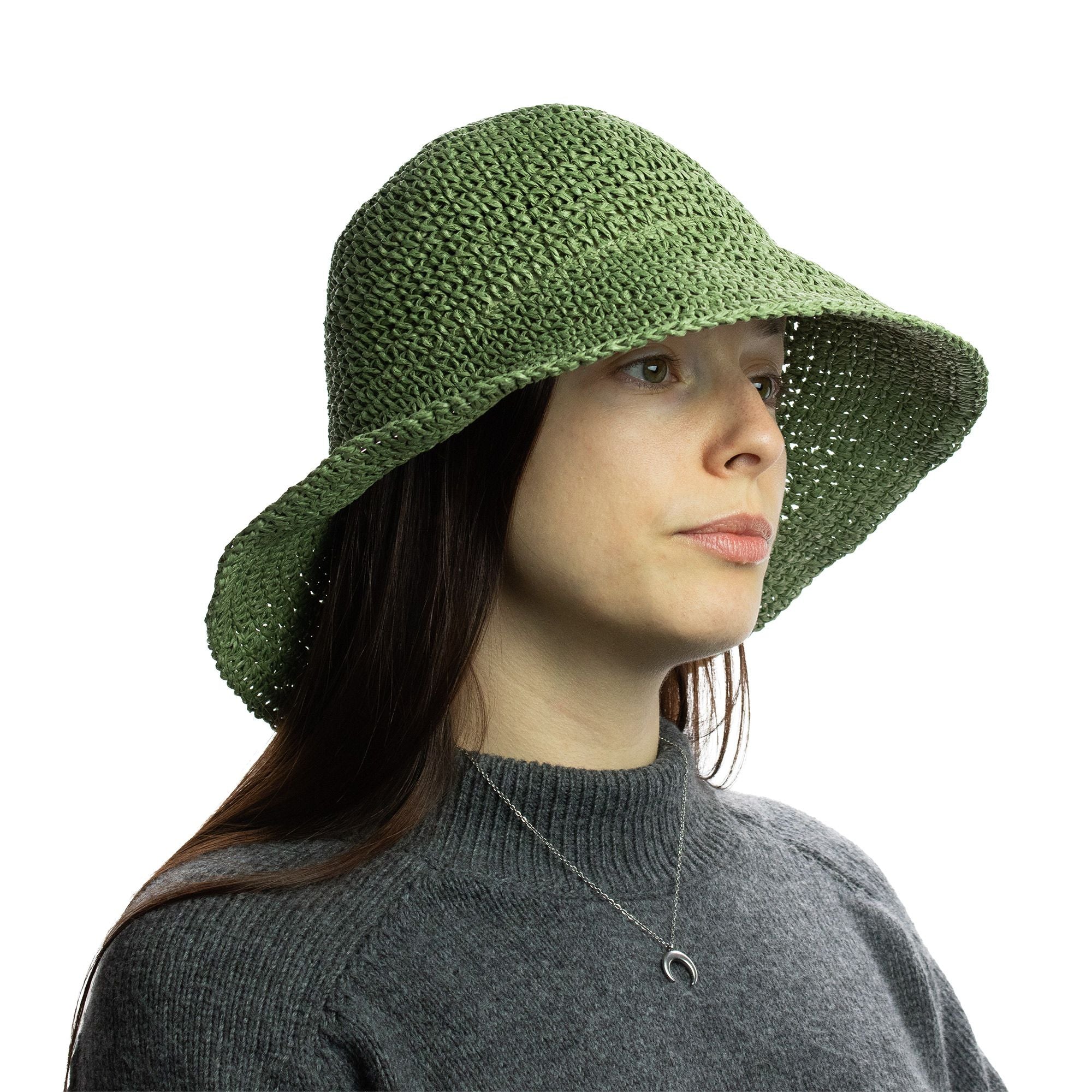 Nomad Sari Floppy Straw Sun Hat in Moss Green for Summer Style