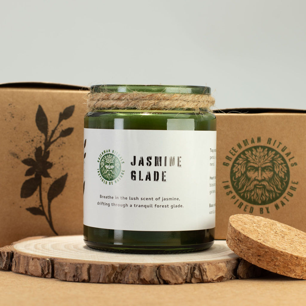 Greenman Woodwick Soy Candle Jasmine Glade in Green Glass Jar