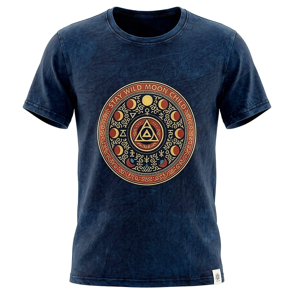 Nomad Sari Stonewashed Cotton T Shirt Stay Wild Moon Child Blue