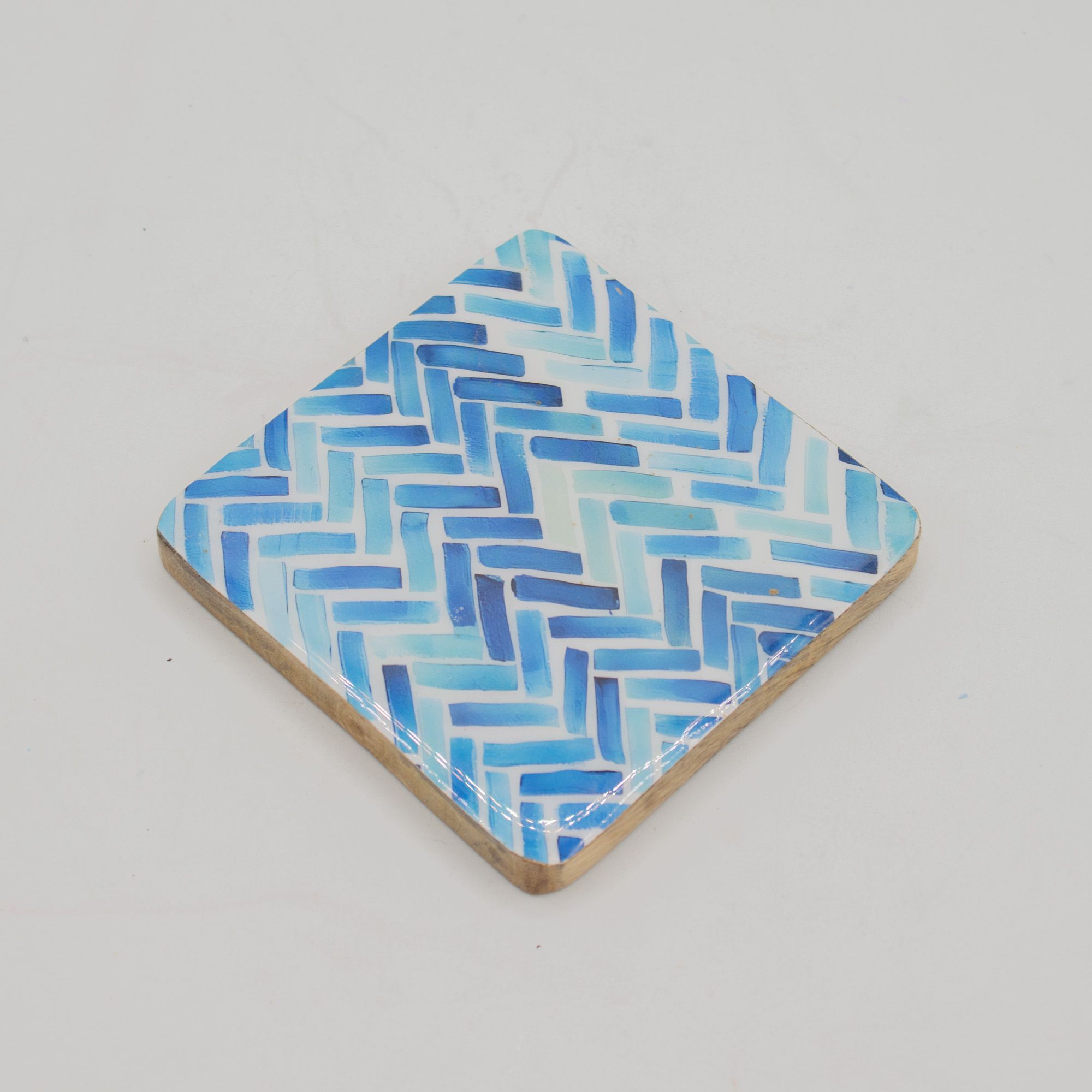 Set of 4 Square Coasters with Blue Stripes for Home Decor