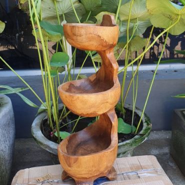 Teak Three Bowl Standing Display for Unique Home Decor Accent
