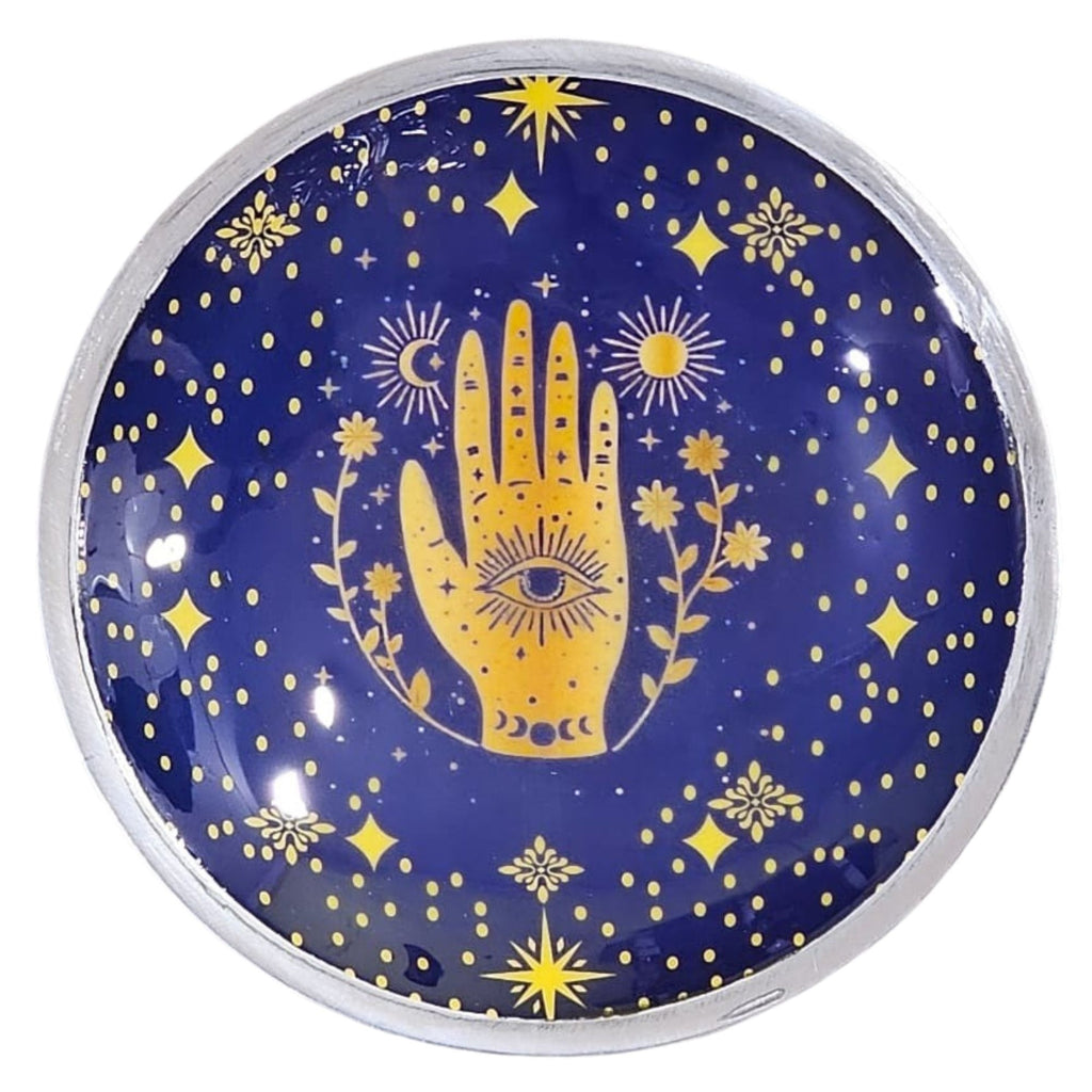 Triple Leg Enamelled Offering Plate Hamsa in Deep Midnight Blue