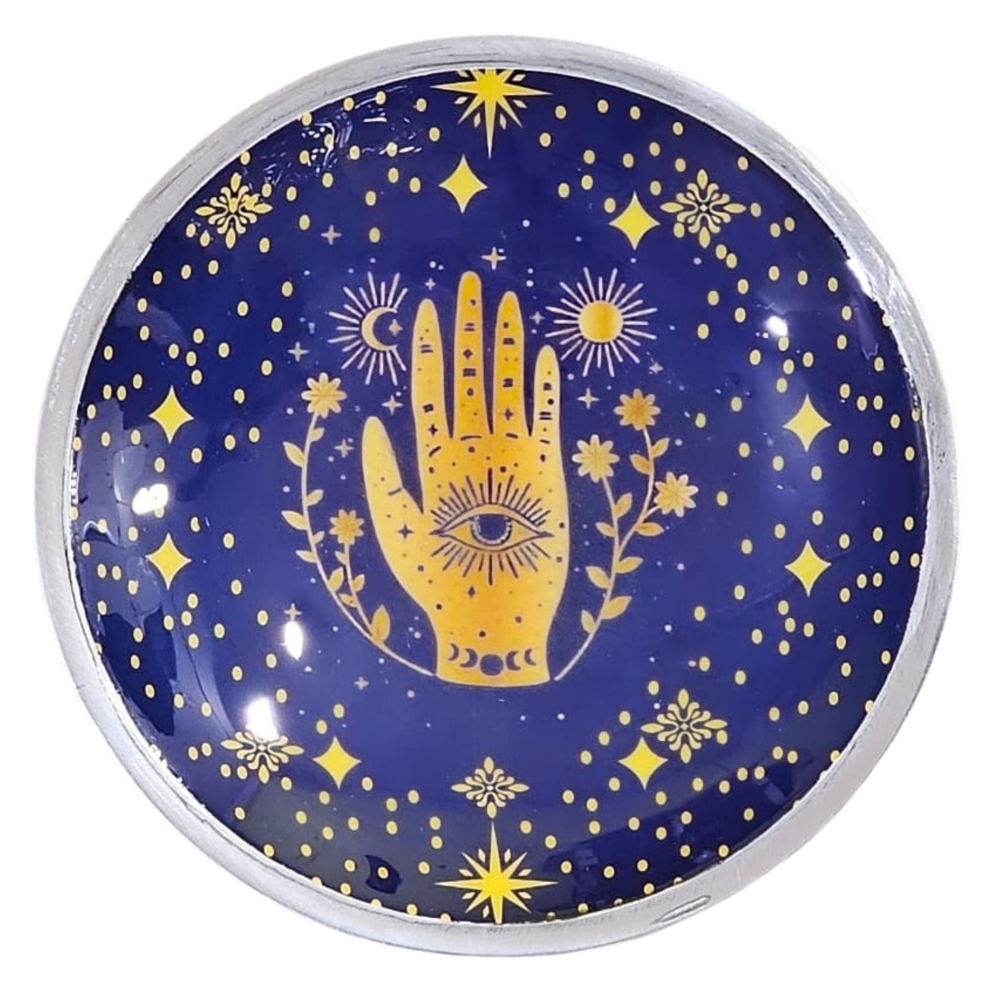 Triple Leg Enamelled Offering Plate - Hamsa Midnight Blue