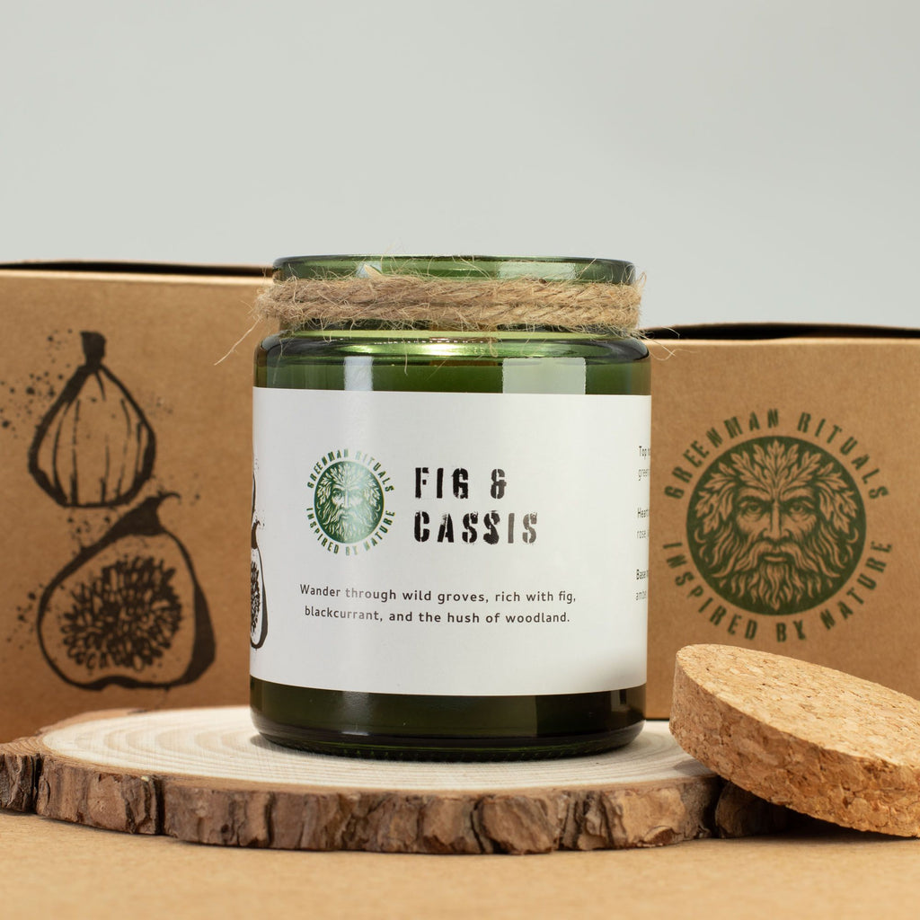Greenman Woodwick Soy Candle Fig & Cassis in Rustic Glass Jar