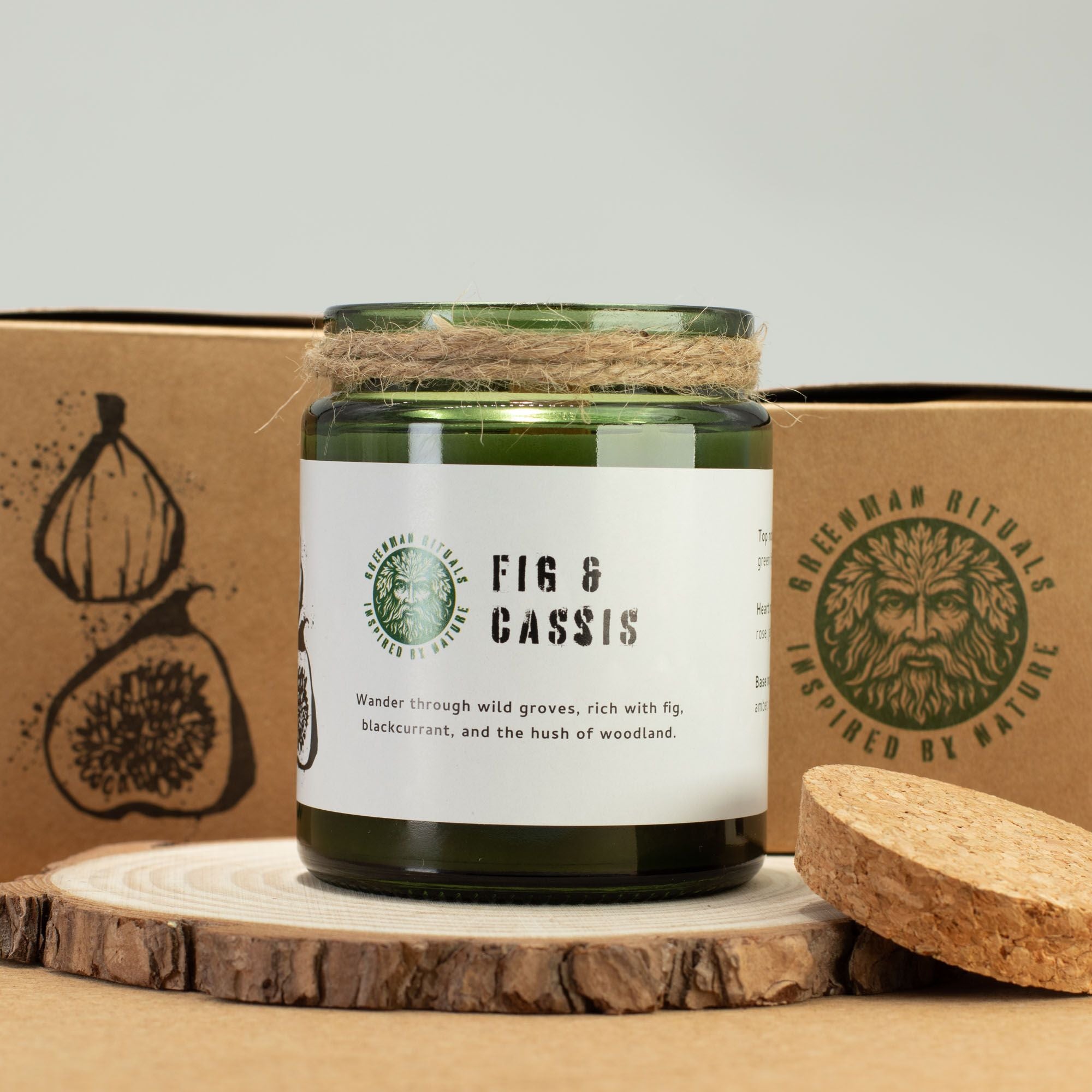 Greenman Woodwick Soy Candle Fig & Cassis in Rustic Glass Jar
