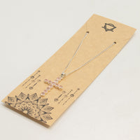 Indian Devotional Pendant - Silver Plated (45cm Chain)- Rose Quartz Crucifix