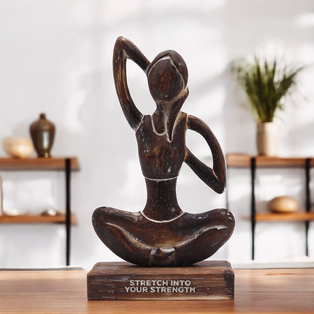 Wooden Yoga Lady in Antique Cow Face Pose for Home Decor Accent