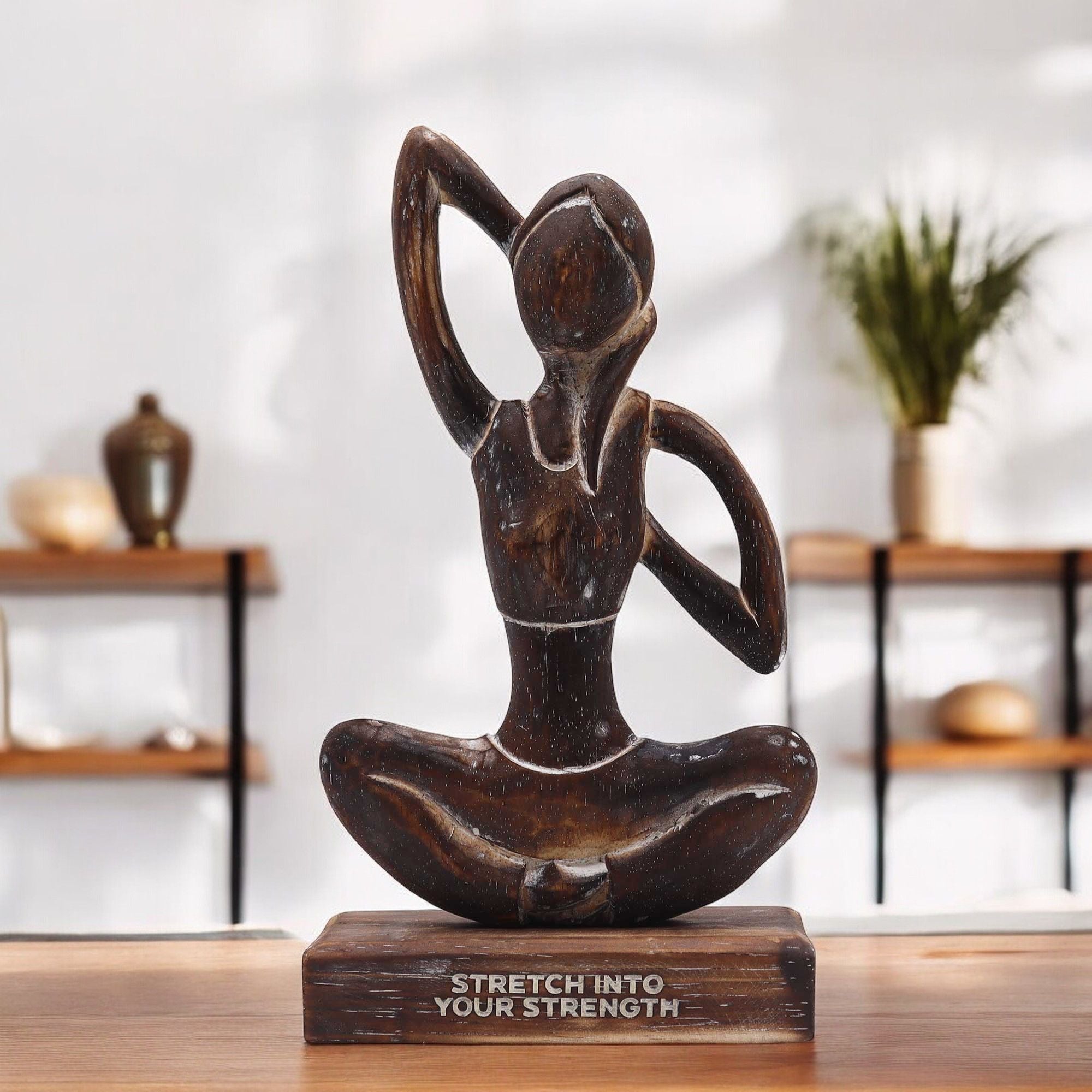 Wooden Yoga Lady in Antique Cow Face Pose for Home Decor Accent
