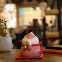 Japanese Lucky Cat Ceramic Money Box on Cushion – Pink