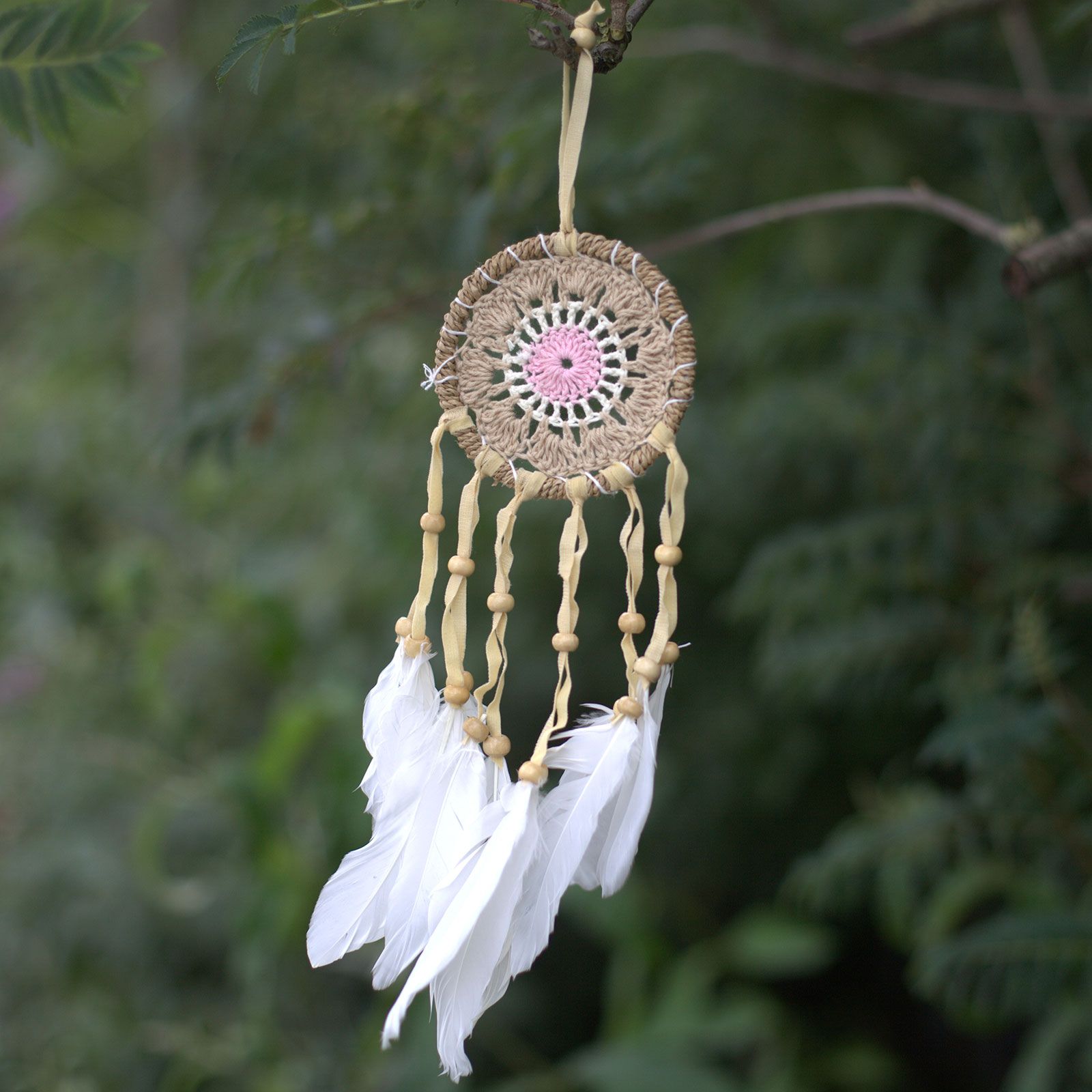 Pastel Pink Macramé Dream Catcher 9cm for Bedroom Decor
