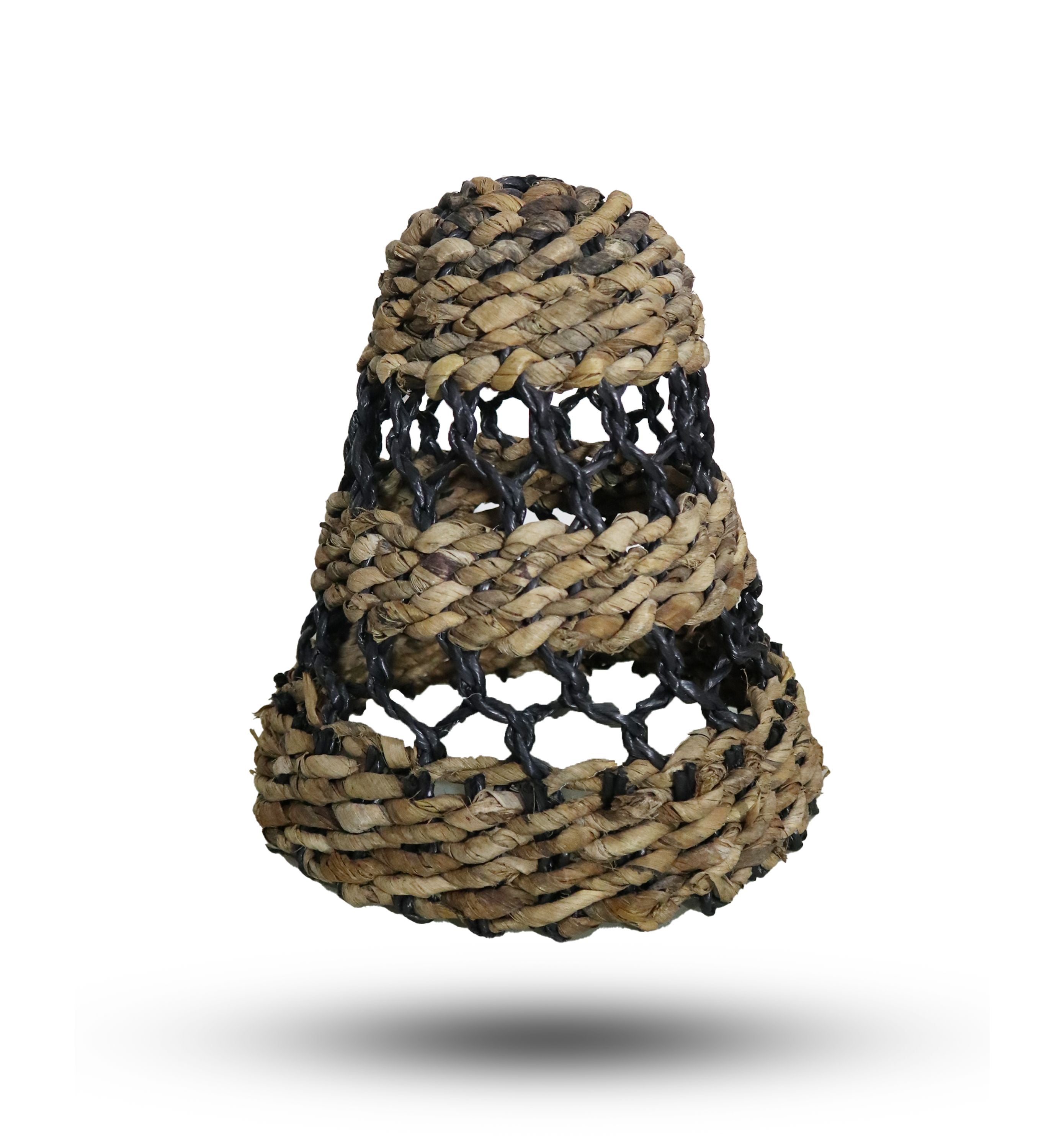 Set of 3 Natural Banana Leaf and Hitam Raffia Lamp Shades