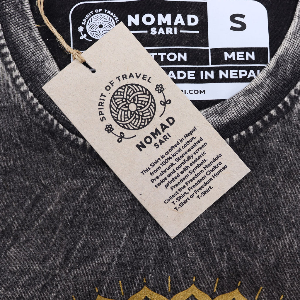 Nomad Sari Stonewashed Cotton T Shirt with Mandala Design Grey