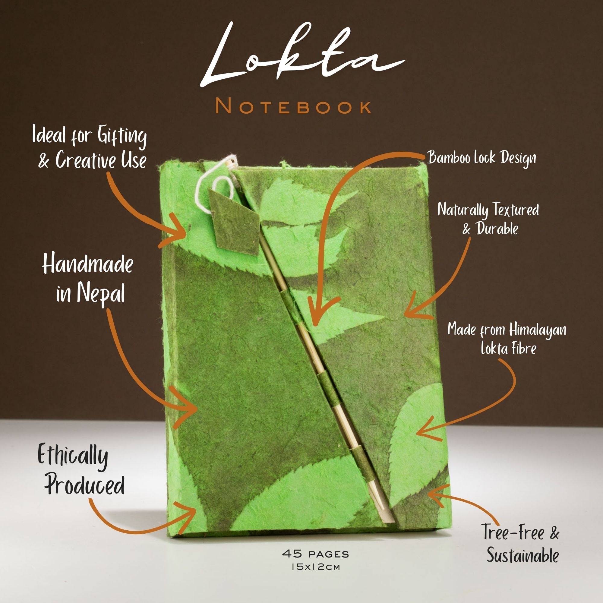 Lokta Floral Design Bamboo Lock Notebook in Soft Moss Green