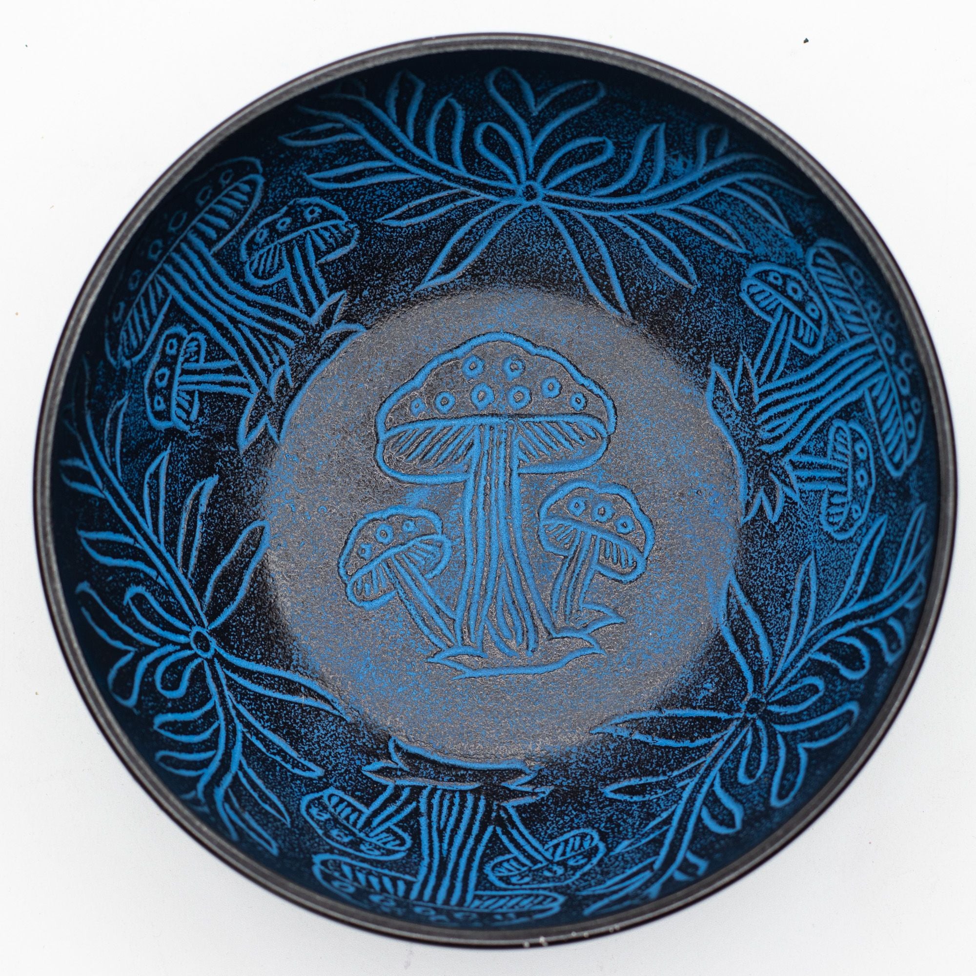 Magic Mushroom Blue Aluminium Singing Bowl with Engraved Design