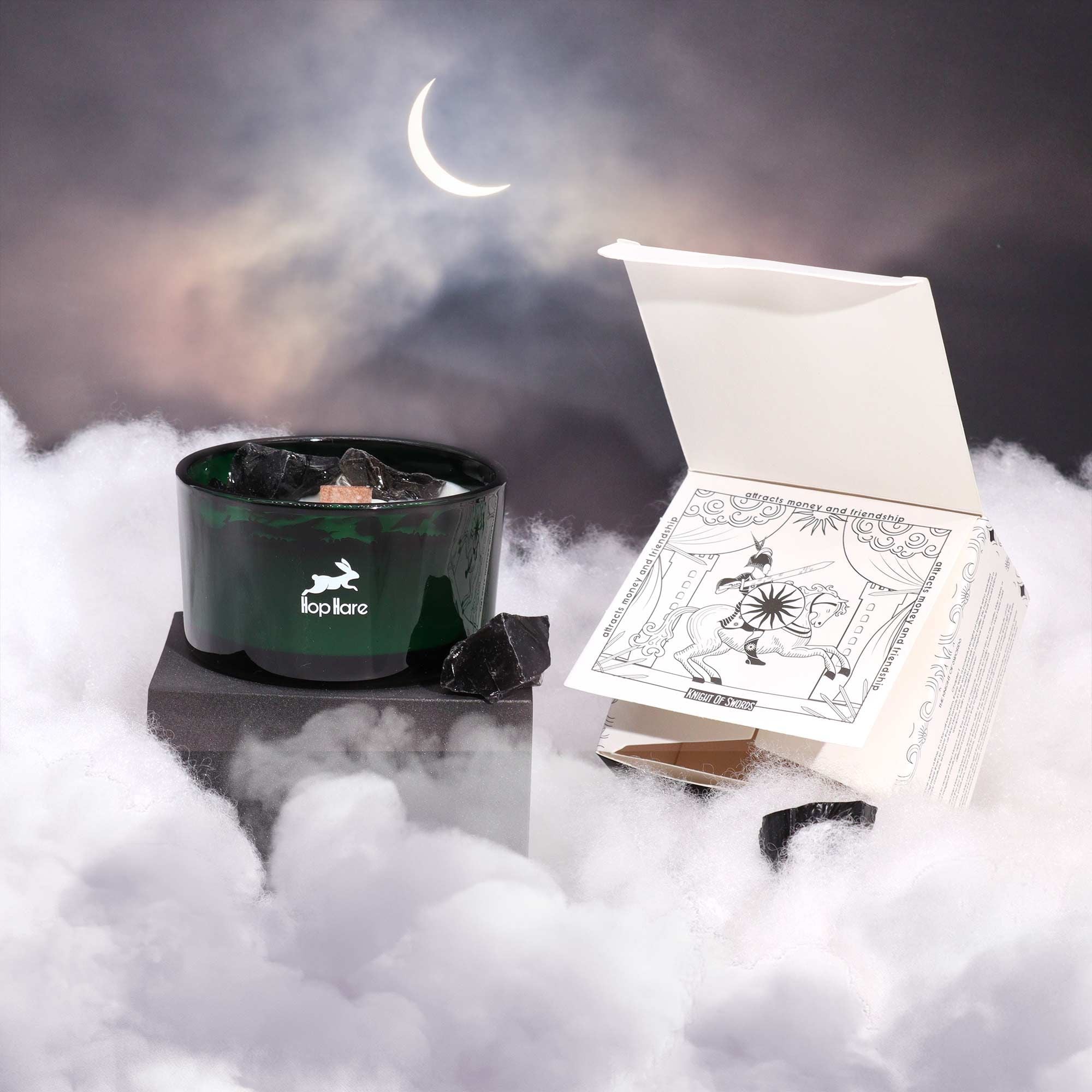 Crystal Magic Flower Candle Knight of Swords with Black Obsidian