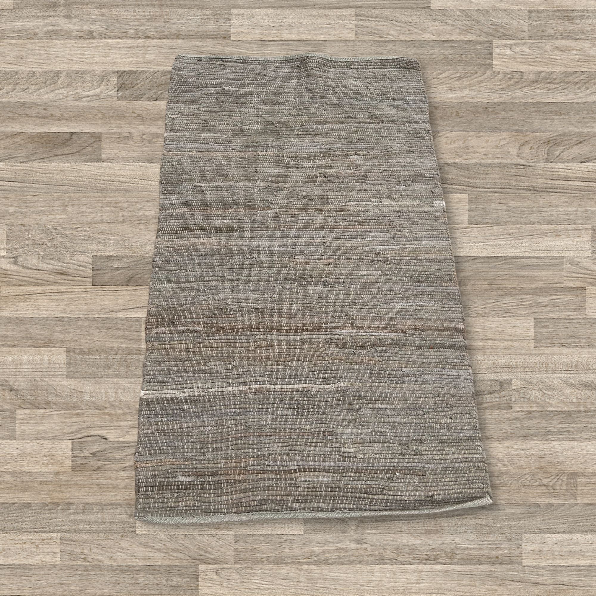 Small Indian Handloom Cotton Rug in Charcoal for Home Decor