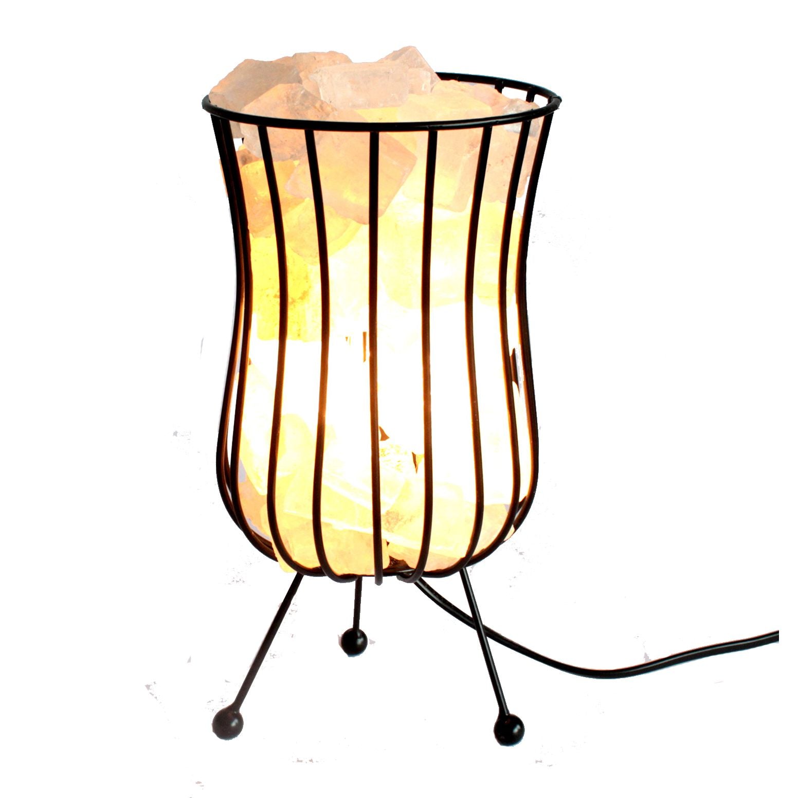 Tall Salt Rock Brazier with White Salt Chunks and Light Fitting