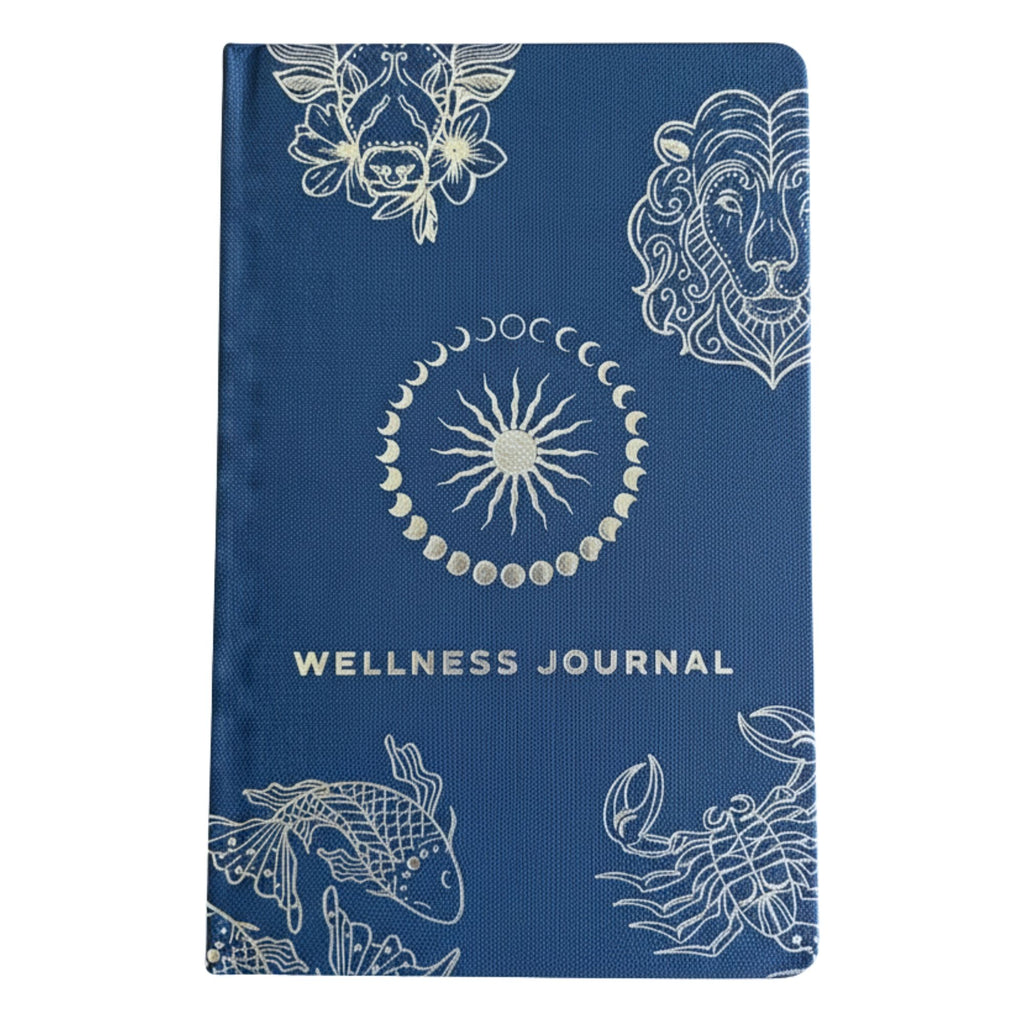 Midnight Blue Wellness Journal with Silver Zodiac Cover Design