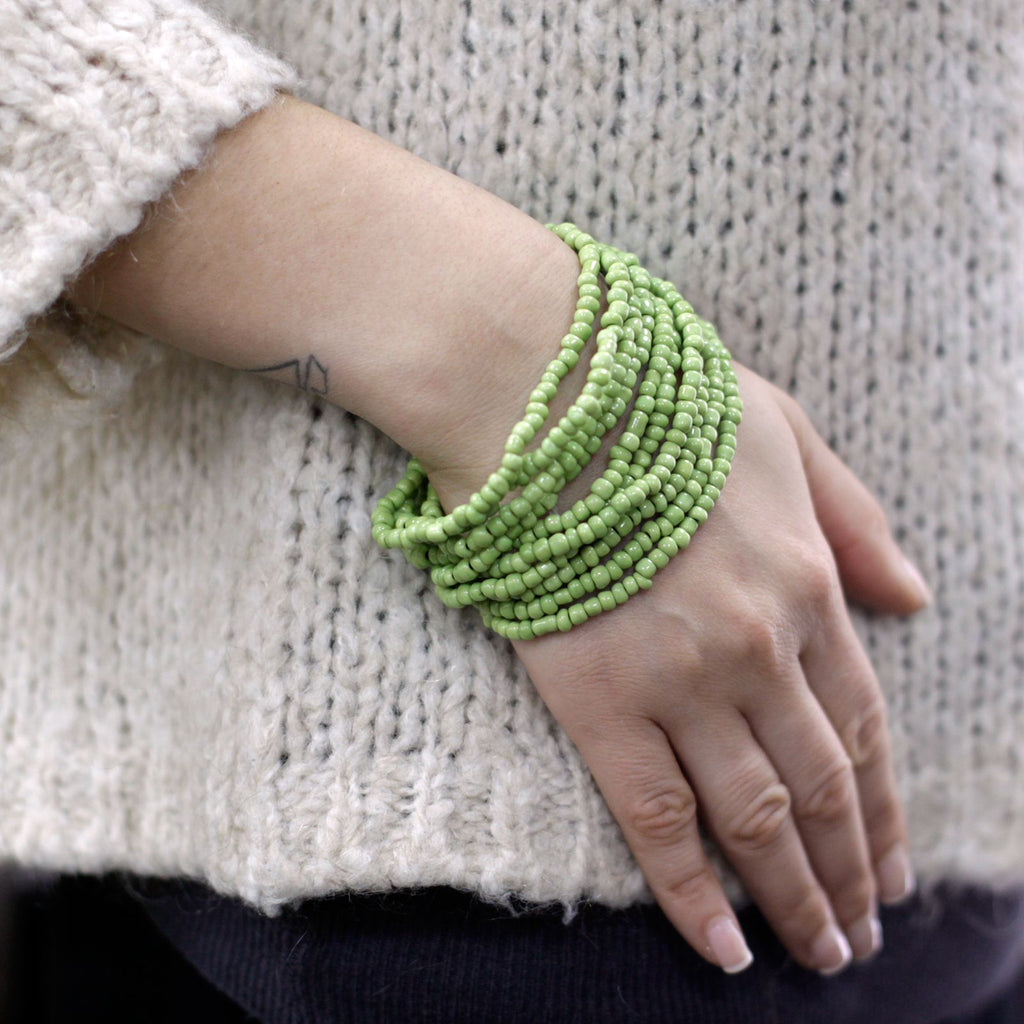 Multi Bead Bangle with Wooden Clasp in Assorted Colours