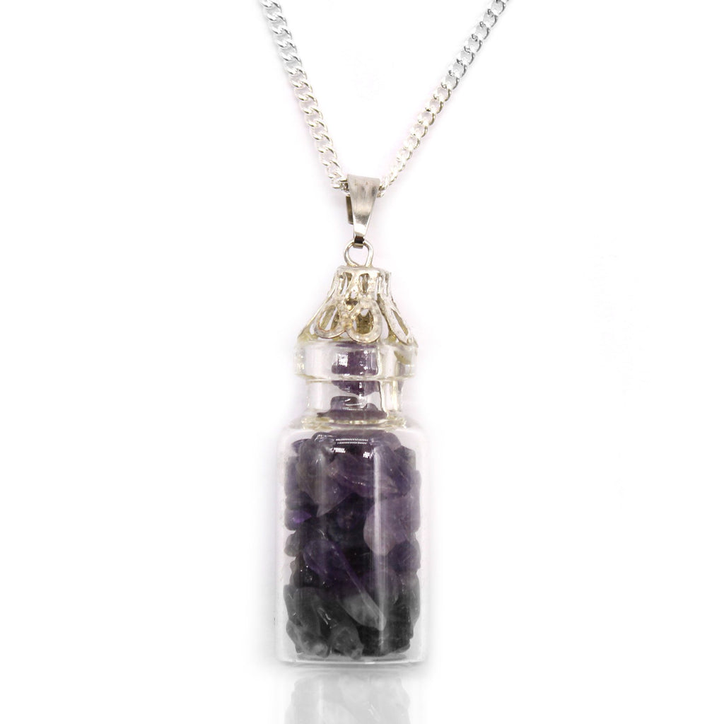 Bottled Gemstones Necklace with Amethyst Stones in Vial