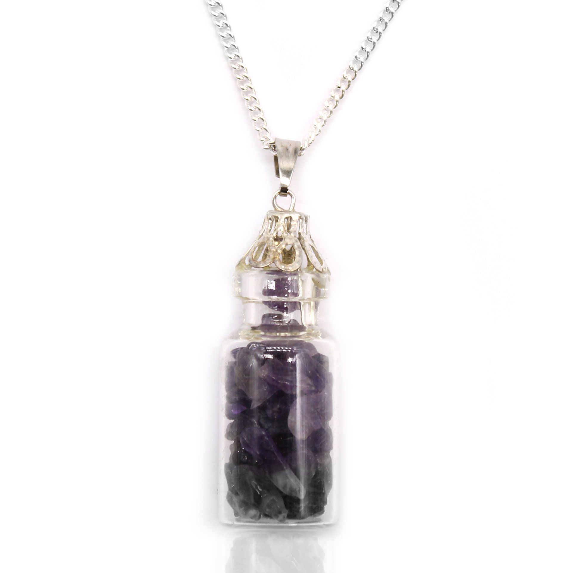 Bottled Gemstones Necklace with Amethyst Stones in Vial