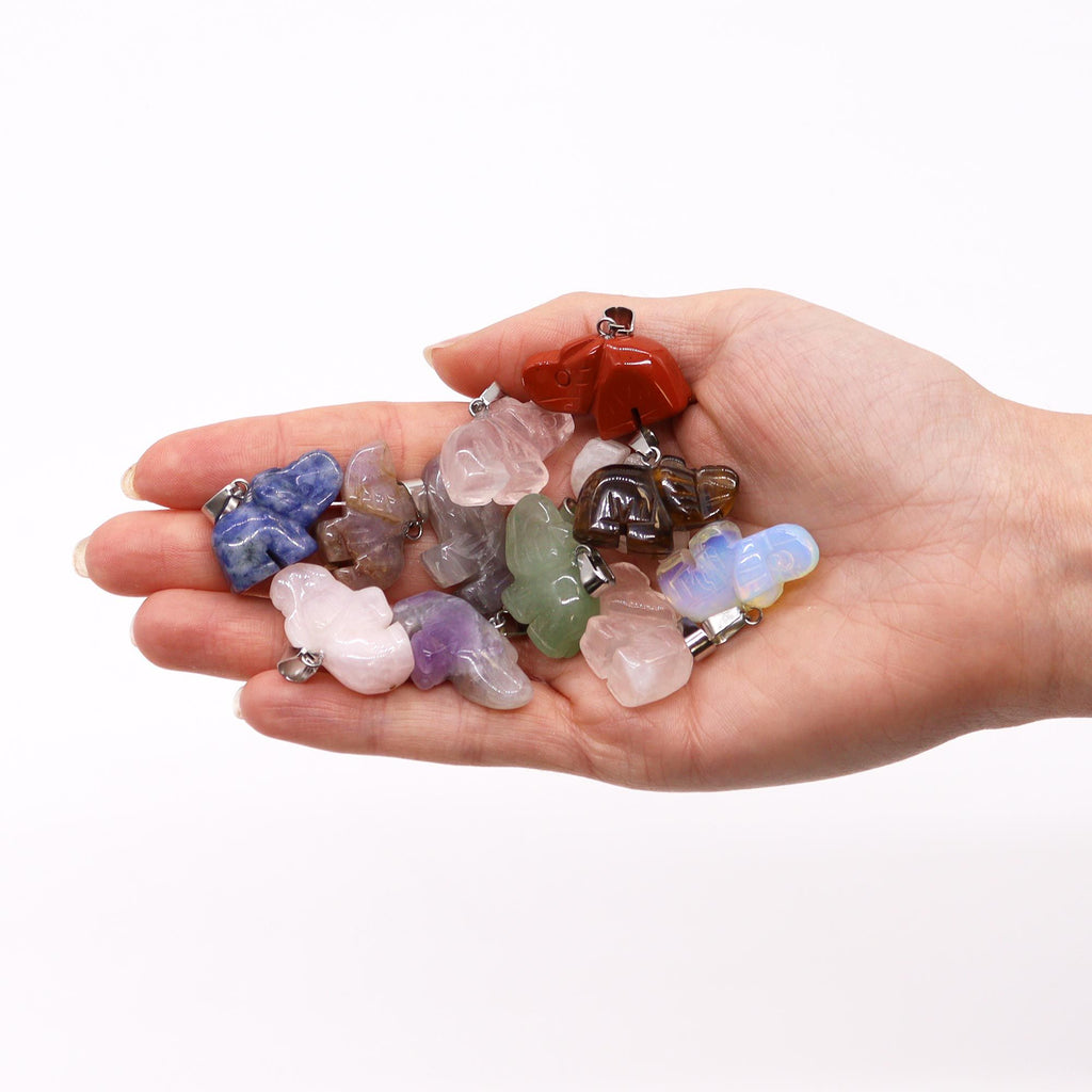 Gemstone Lucky Elephants Pendants Assorted Pack of 12 Pieces