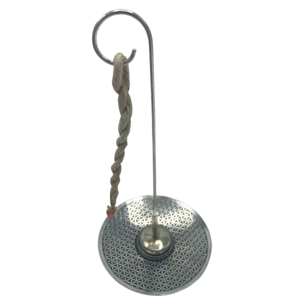 Rope Incense and Silver Plated Holder Set with Flower of Life Design