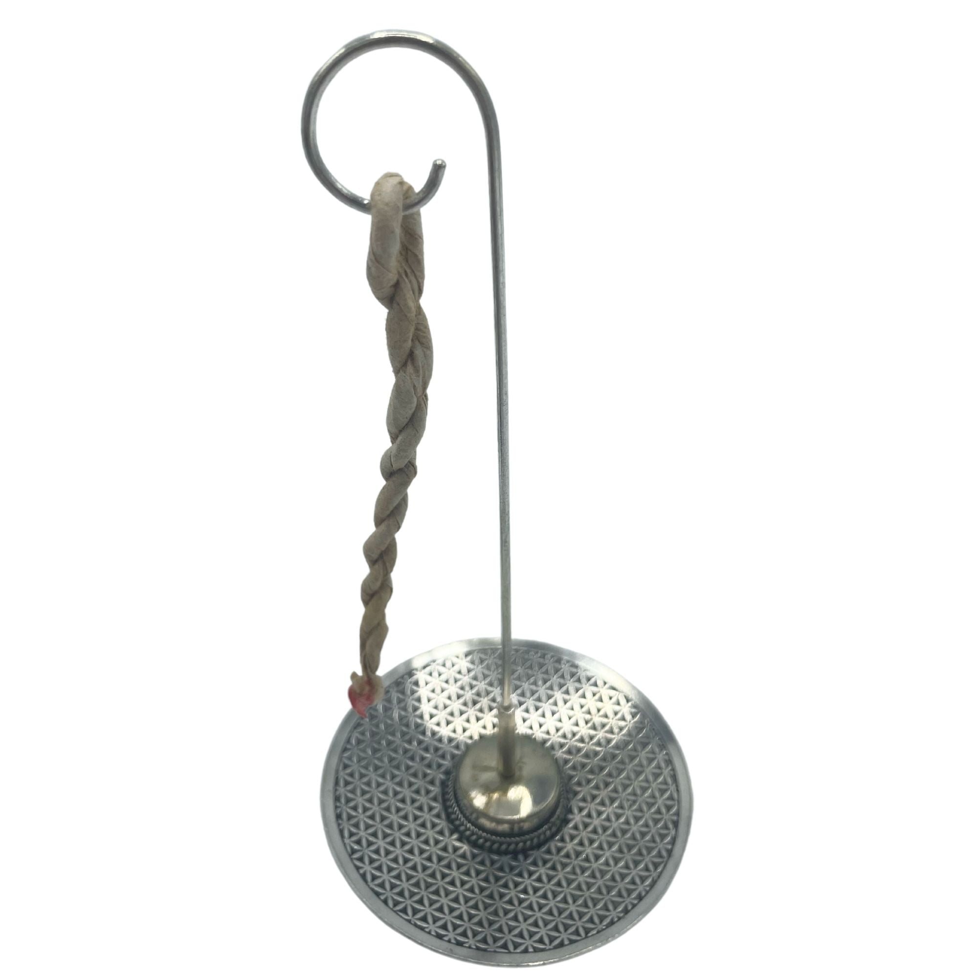 Rope Incense and Silver Plated Holder Set with Flower of Life Design
