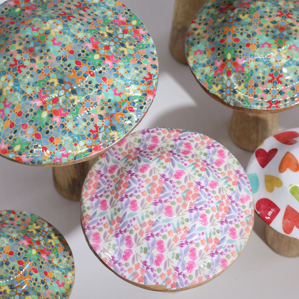 Medium Enamelled Mushroom 15cm with Floral Design for Home Décor