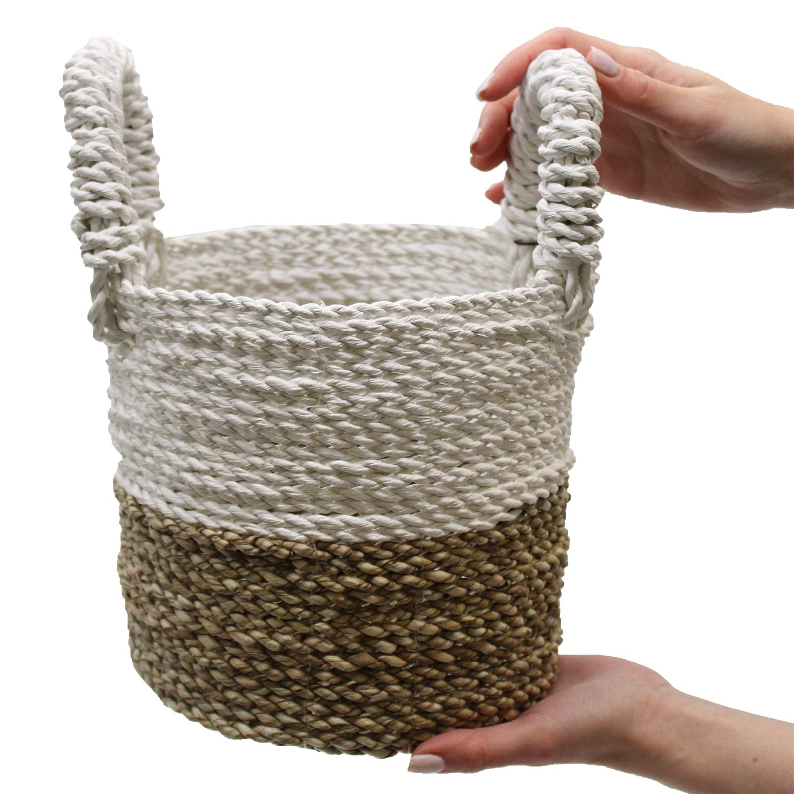 Seagrass Basket Set in Orange Natural and White for Storage