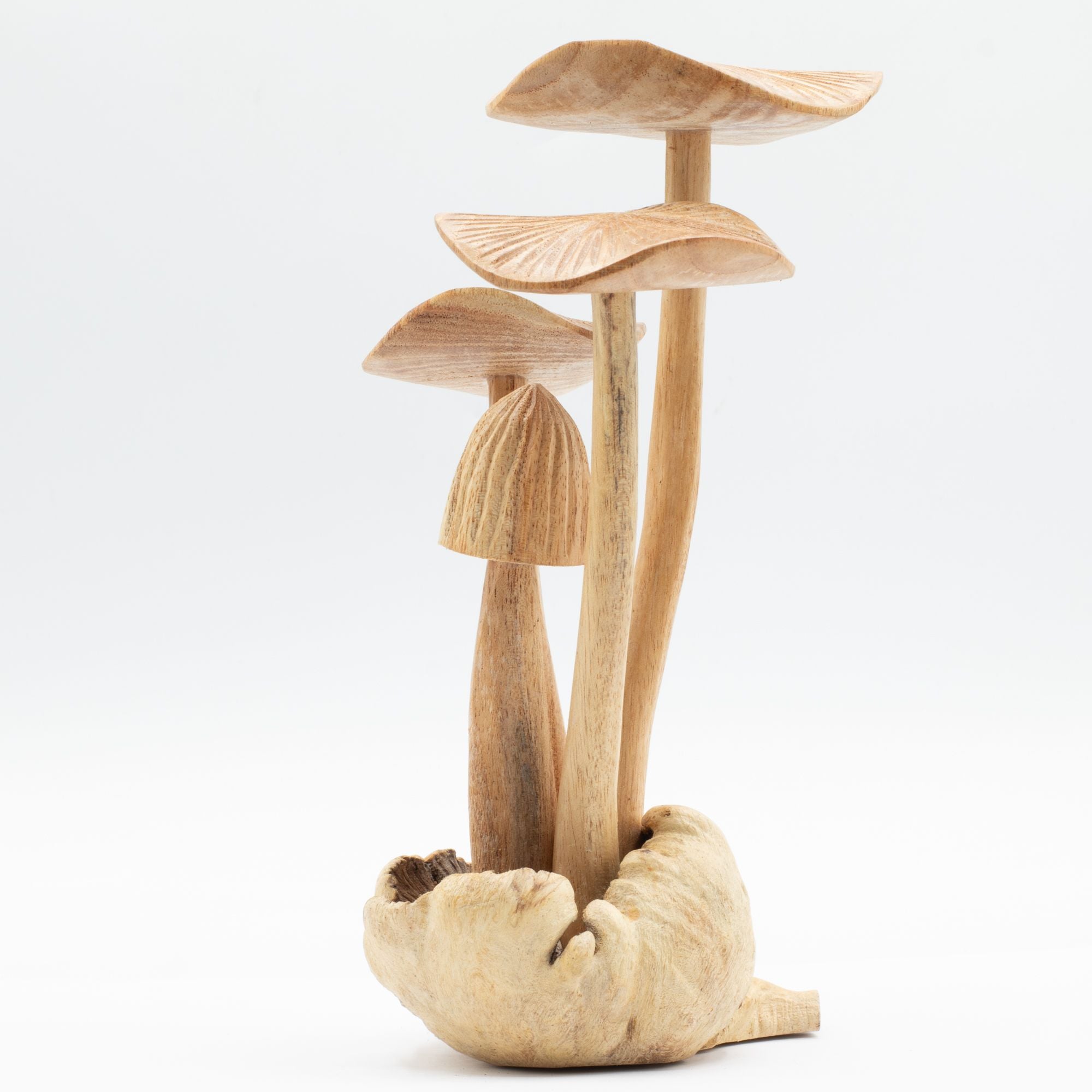 Handmade Parasite Wood Art Carving Set of 4 Large Mushrooms