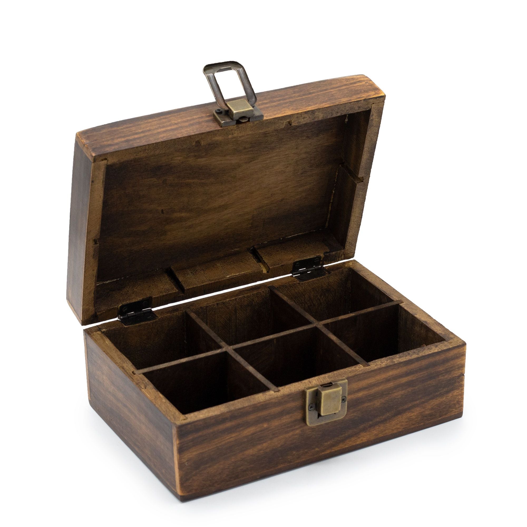 Mango Carved Tea Box with 6 Compartments for Stylish Storage