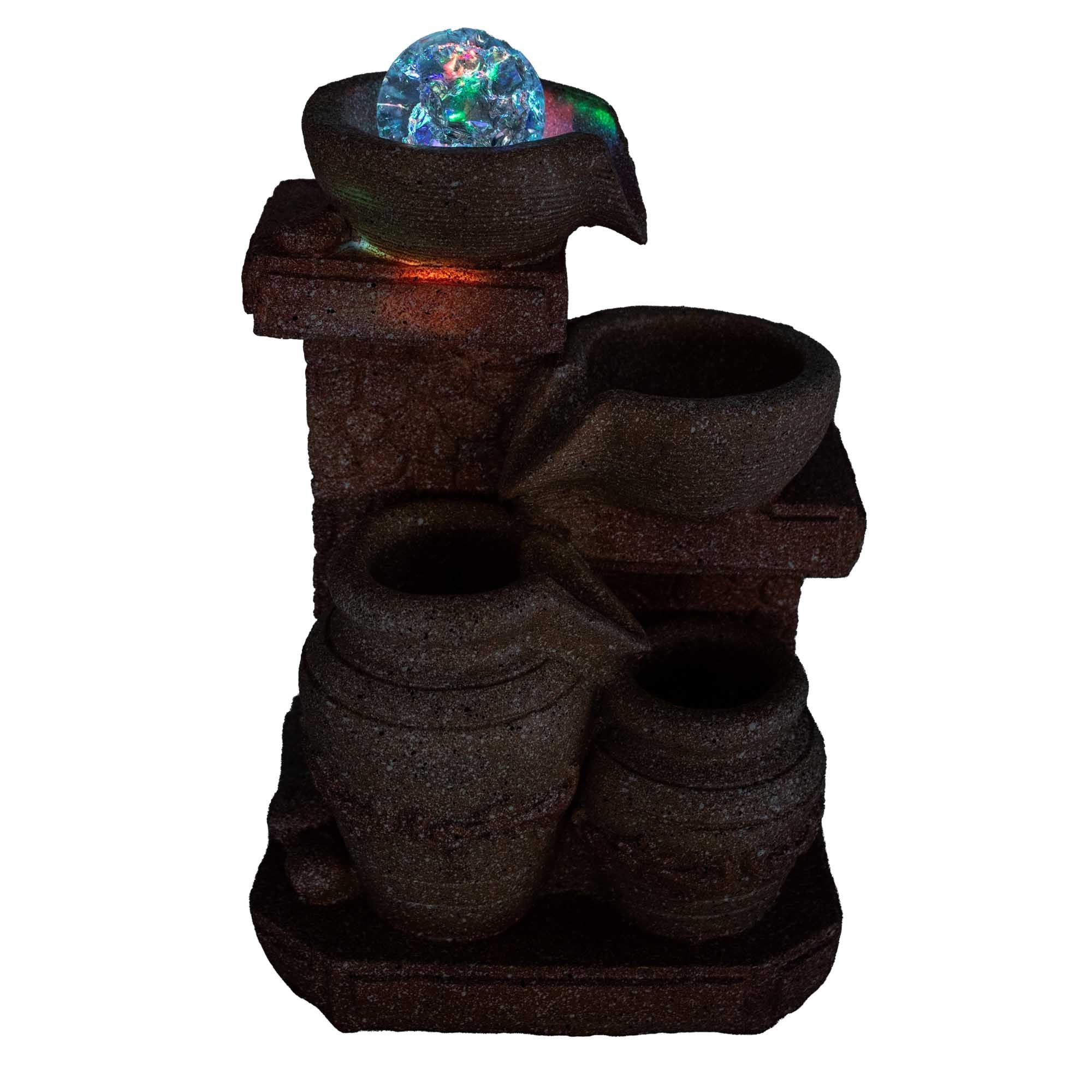 Mediterranean Cascading Pots Tabletop Water Feature with Crystal Ball