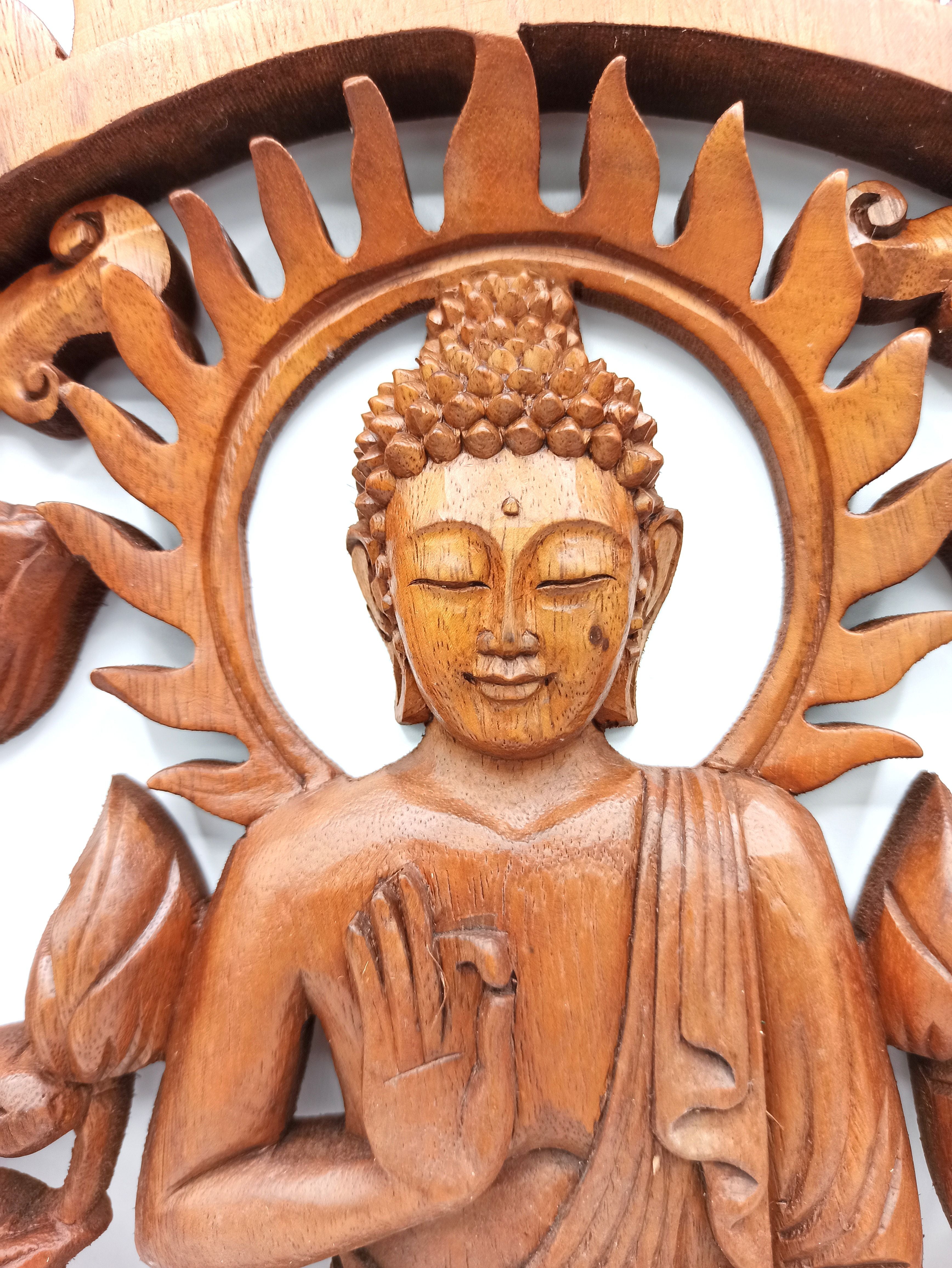 Buddha & Lotus Panel 40cm Decorative Wooden Art for Home Decor