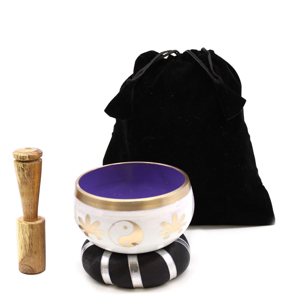 Yin & Yang Singing Bowl Set in White and Purple 10.7cm Size