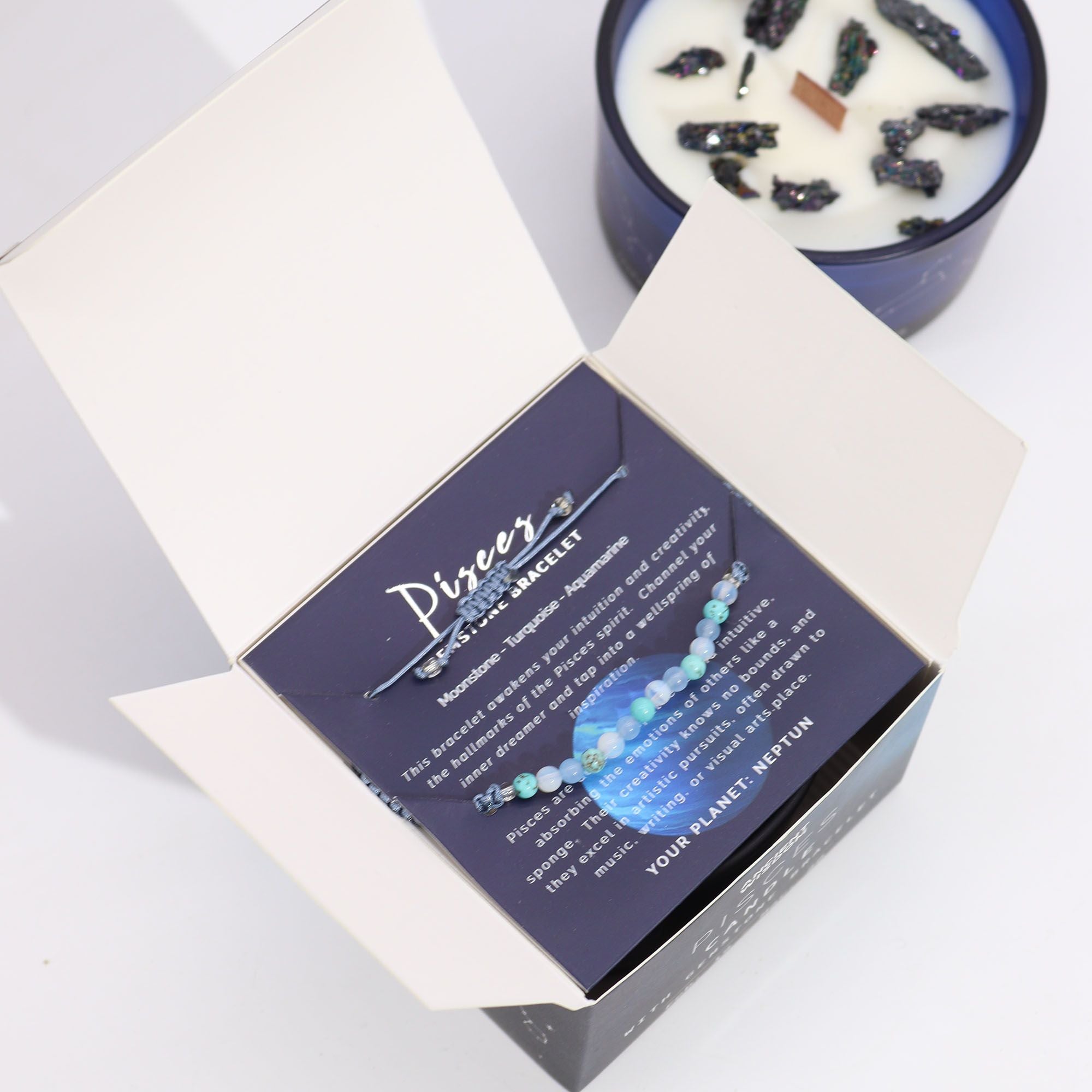 Zodiac Crystal Candle with Gemstone Bracelet for Pisces Lovers
