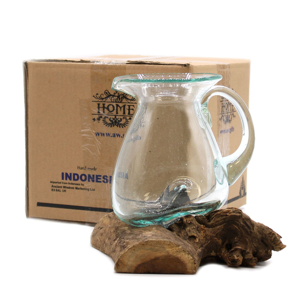 Molten Glass Water Jug on Wood Base for Chic Home Decor