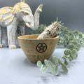 Wooden Smudge and Ritual Offerings Bowl with Pentagram Design