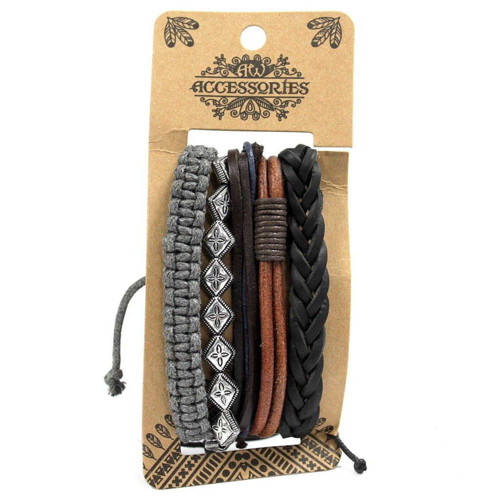 Stylish Men's Bracelet Sets with Unique Metal and Leather Designs