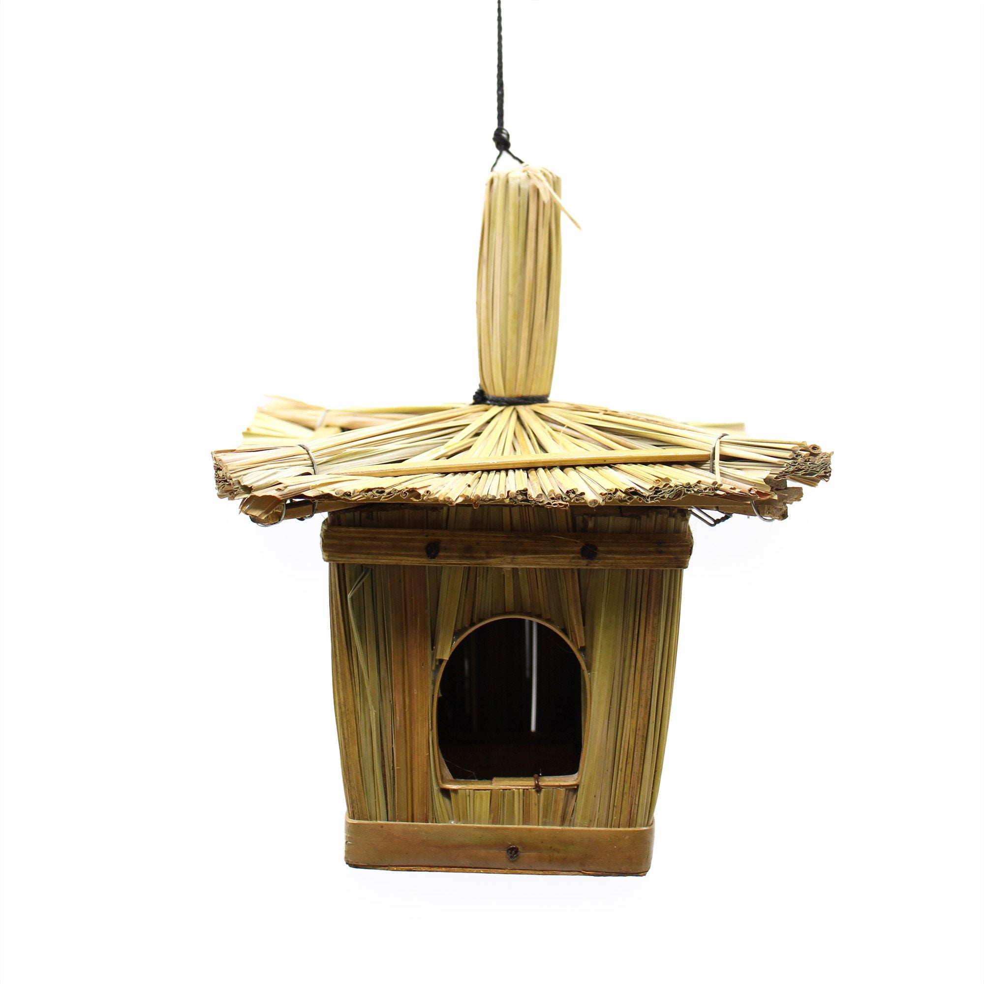 Small Square Seagrass Bird Box 18x13cm for Charming Garden Decor