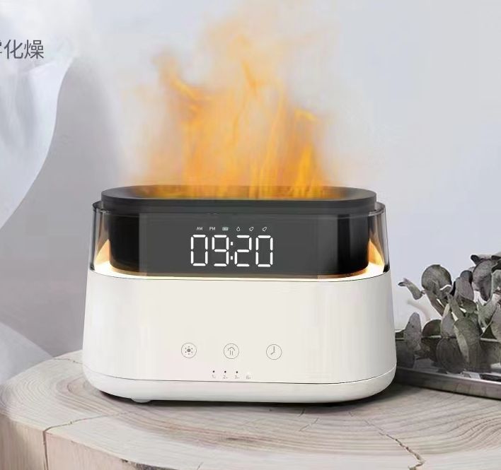Modern Aroma Diffuser with LED Clock and USB C Flame Light Effect